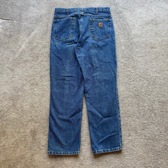 Carhartt Jeans Mens 35x32 Blue Denim Relaxed Fit Cotton Workwear B160 DST - Picture 2 of 8